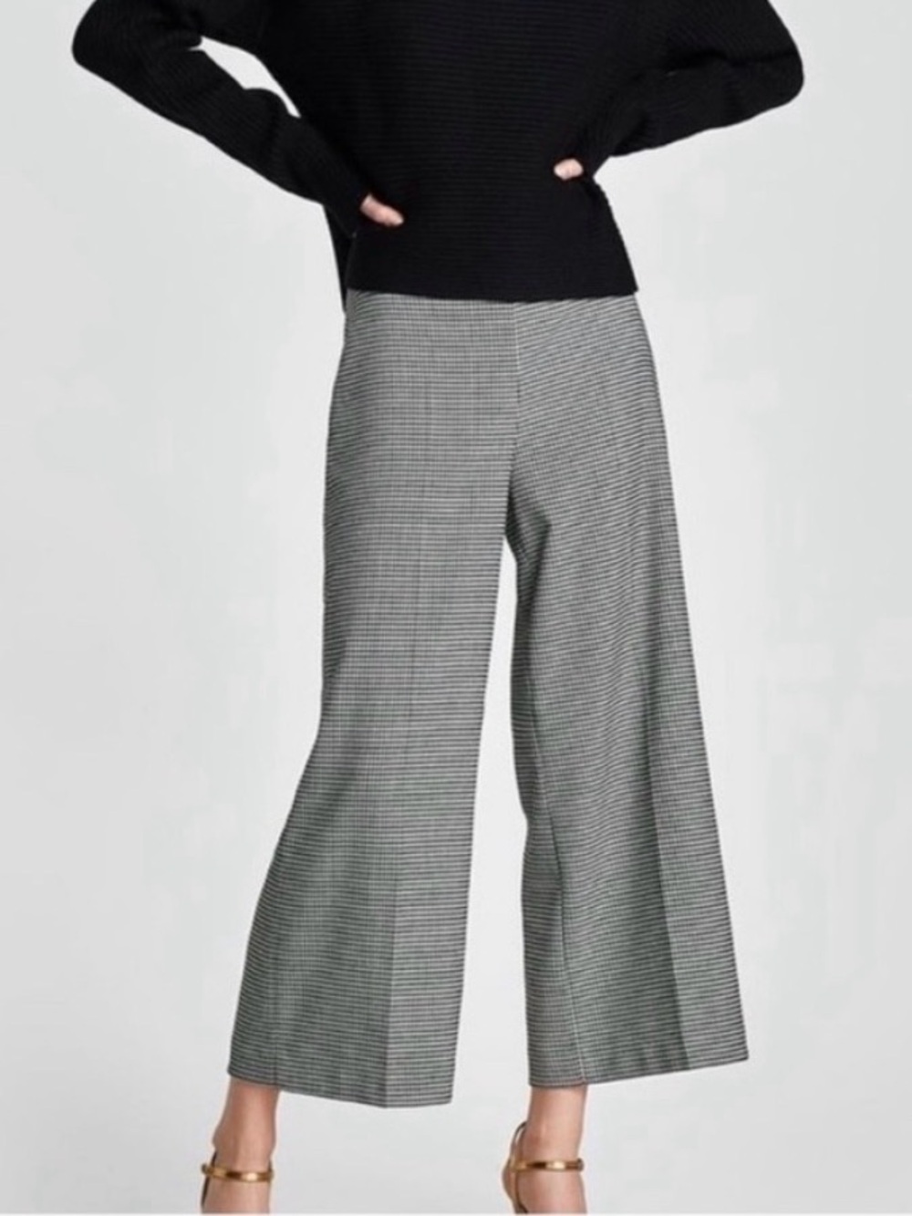 Zara wide leg cropped stretch houndstooth trousers EUC size L